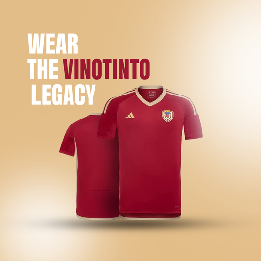 Venezuela national soccer jersey in bold burgundy with “Wear the Vinotinto Legacy”
