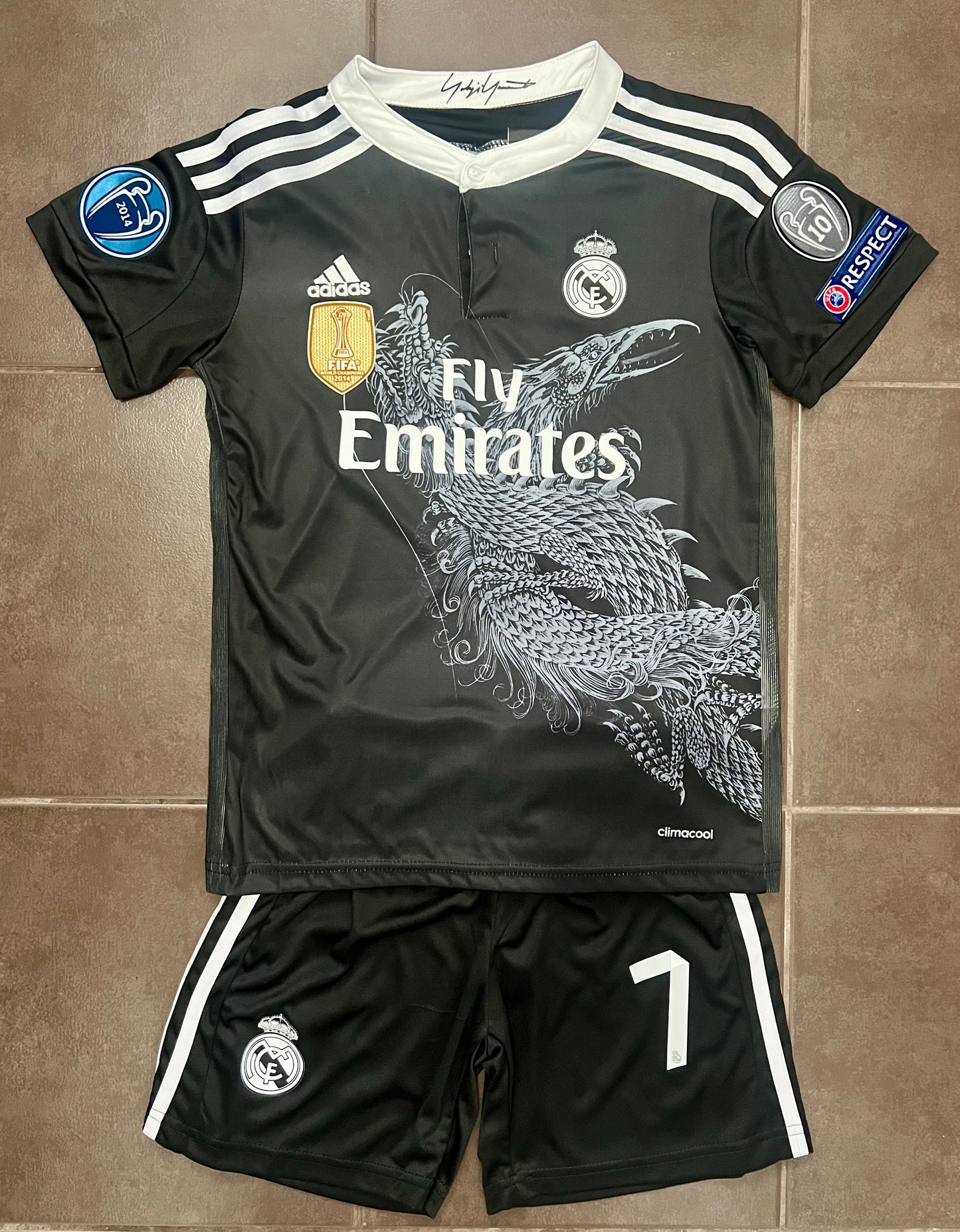 Real Madrid Kids Retro Cristiano Ronaldo Away Dragon Soccer Jersey 2014/15