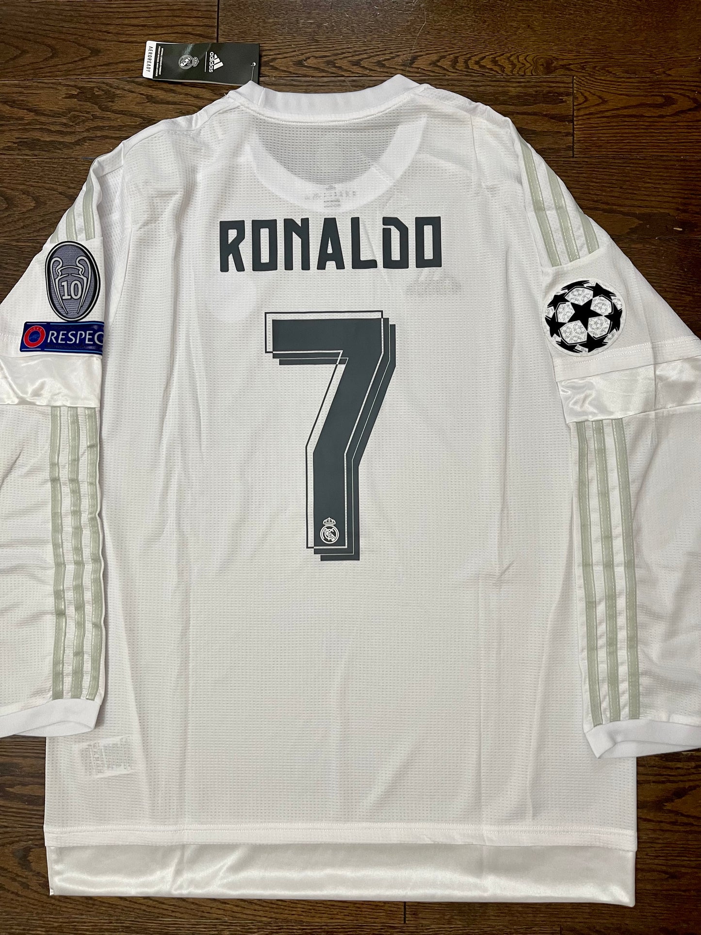 Cristiano Ronaldo Real Madrid Retro Home Soccer Jersey Long Sleeves Champions League 2015/16 Final