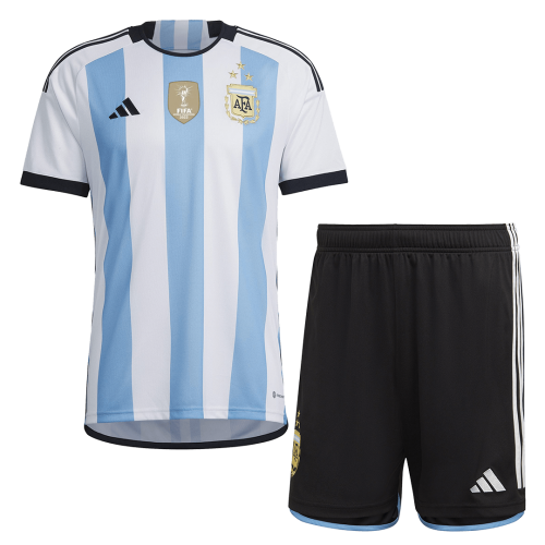 Argentina Kids Three Stars Home Soccer Jersey Kit