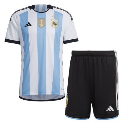 Argentina Kids Three Stars Home Soccer Jersey Kit