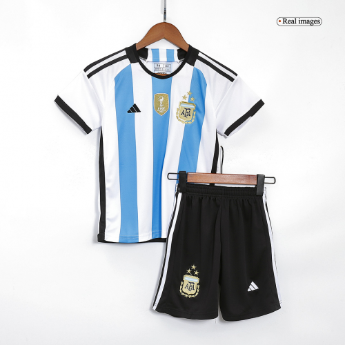 Argentina Kids Three Stars Home Soccer Jersey Kit