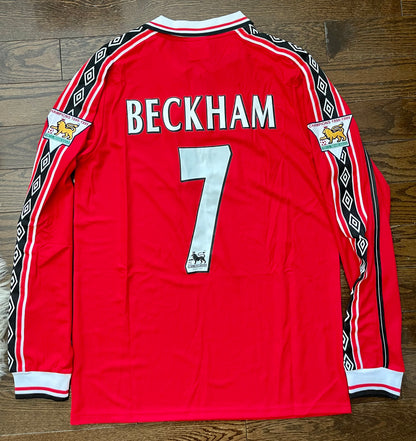 David Beckham Manchester United Retro Home Soccer Jersey Long Sleeves 1998/00