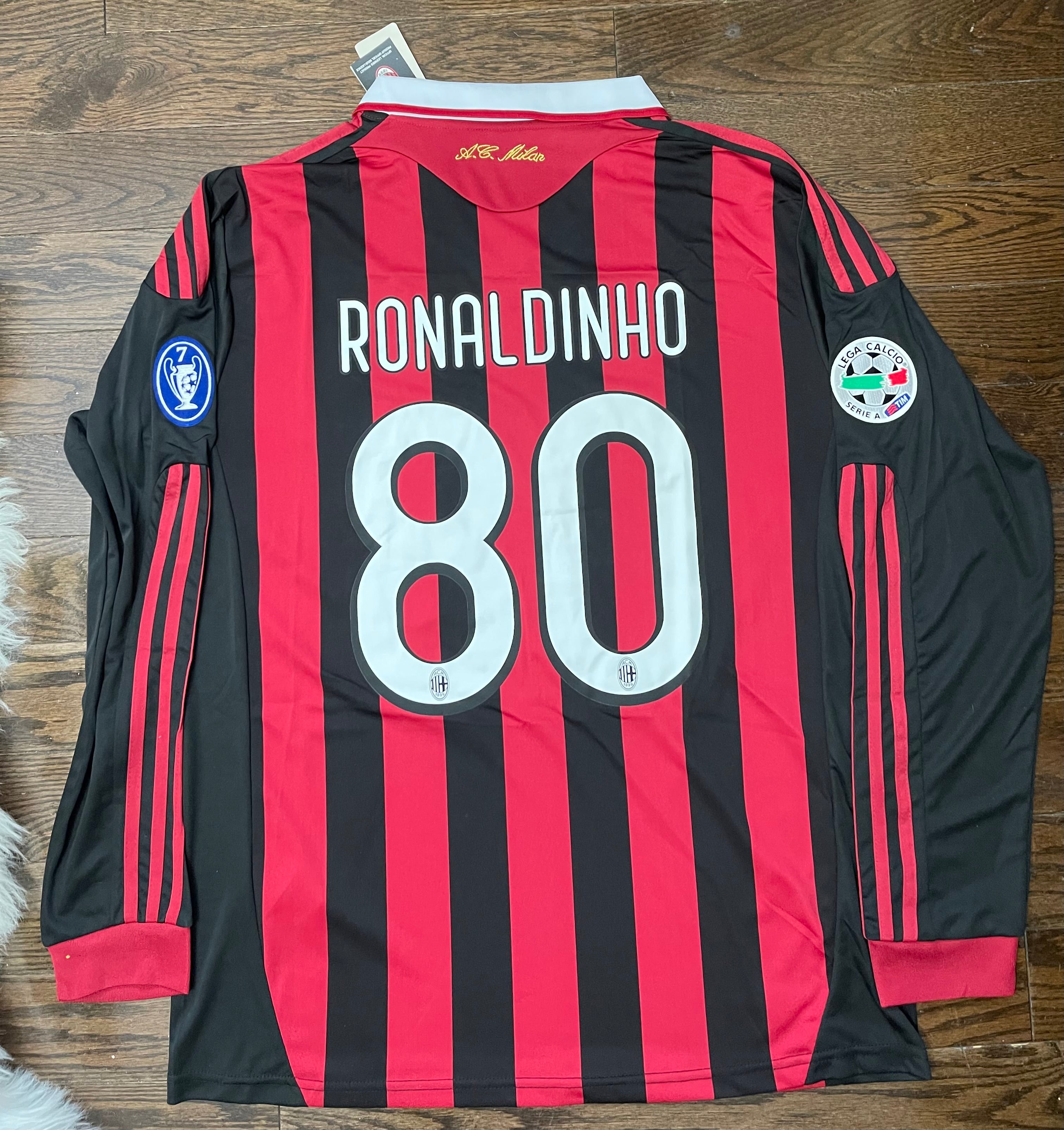 RONALDINHO AC Milan Retro Home Soccer Jersey Long Sleeves