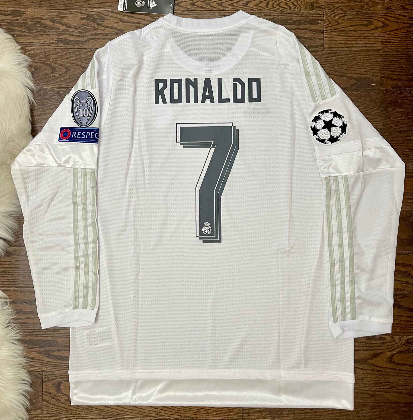 Cristiano Ronaldo Real Madrid Retro Home Soccer Jersey Long Sleeves Champions League 2015/16 Final