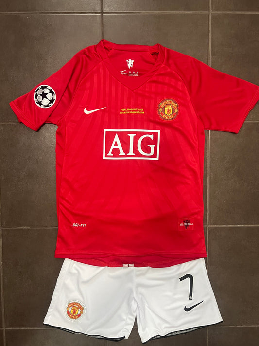 Manchester United Kids Ronaldo UCL Final Soccer Jersey with Shorts 2008