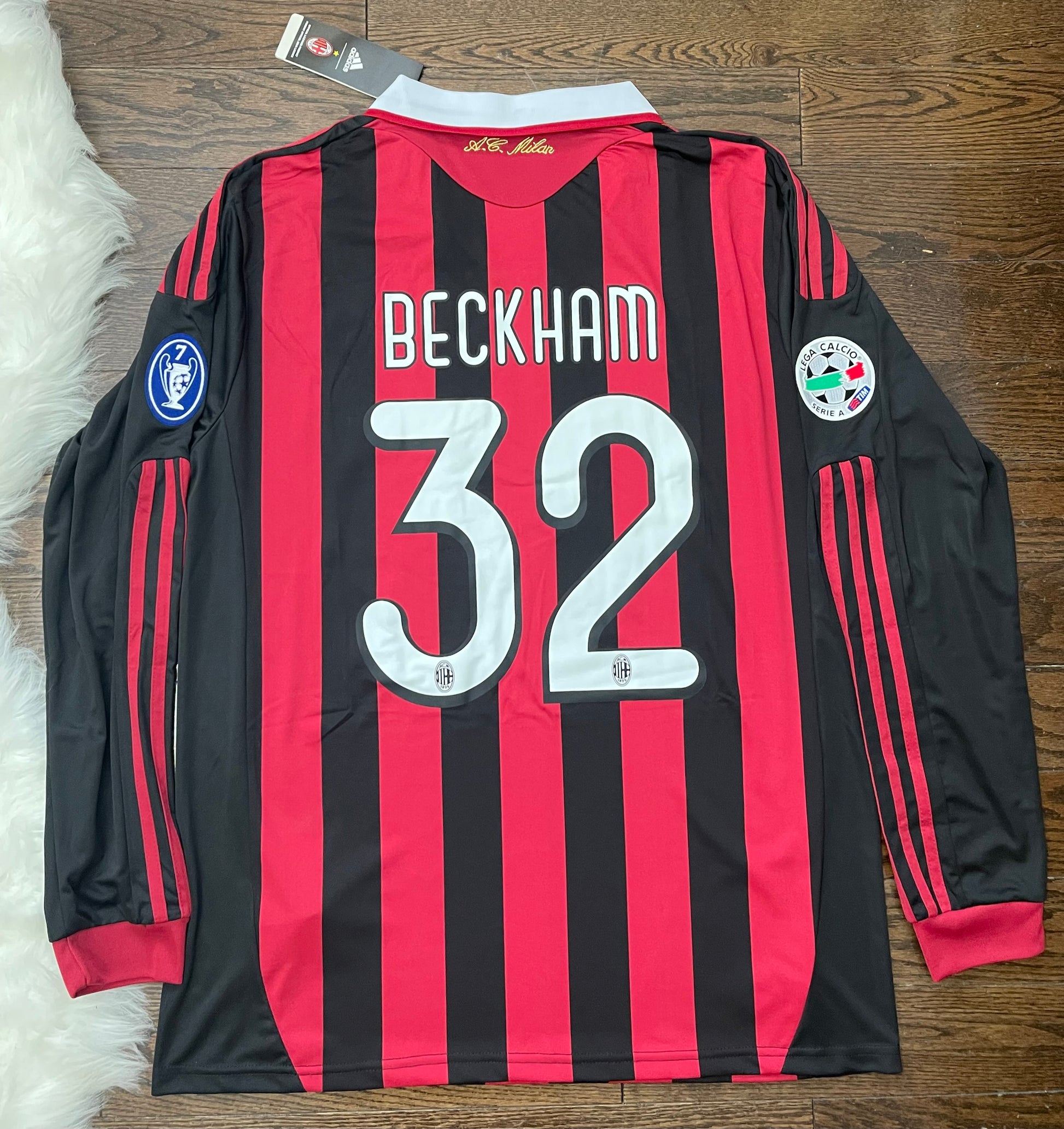 BECKHAM AC Milan Retro DAVID Soccer Home Jersey Long Sleeves