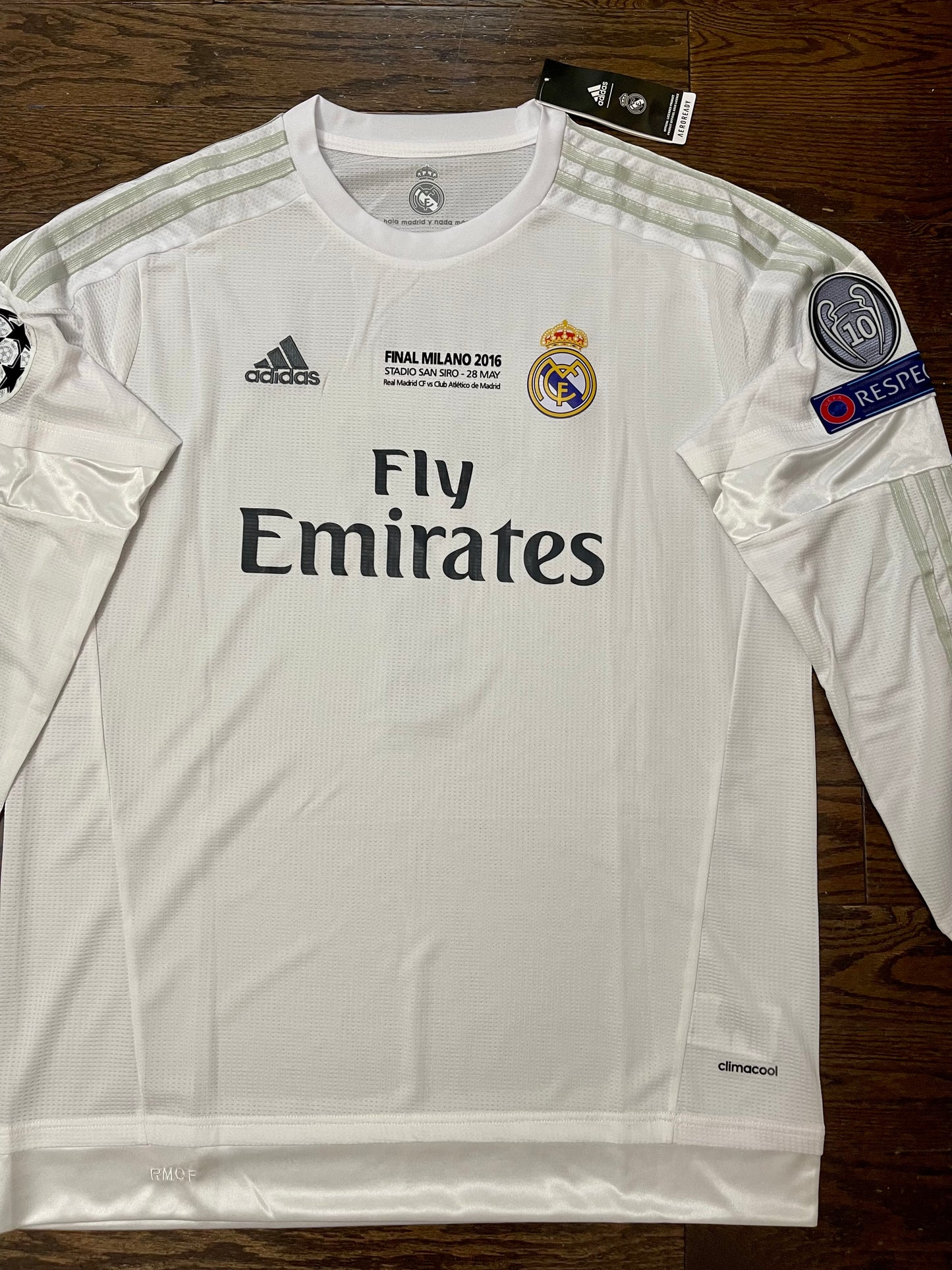 Cristiano Ronaldo Real Madrid Retro Home Soccer Jersey Long Sleeves Champions League 2015/16 Final