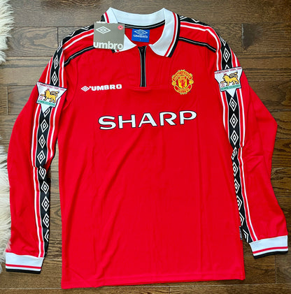 David Beckham Manchester United Retro Home Soccer Jersey Long Sleeves 1998/00