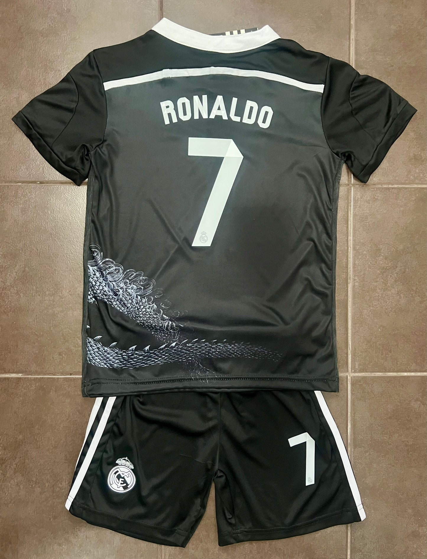 Real Madrid Kids Retro Cristiano Ronaldo Away Dragon Soccer Jersey 2014/15